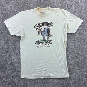 Vintage 80s South End Party Store Shirt Mens Large White Cloud MI Donkey